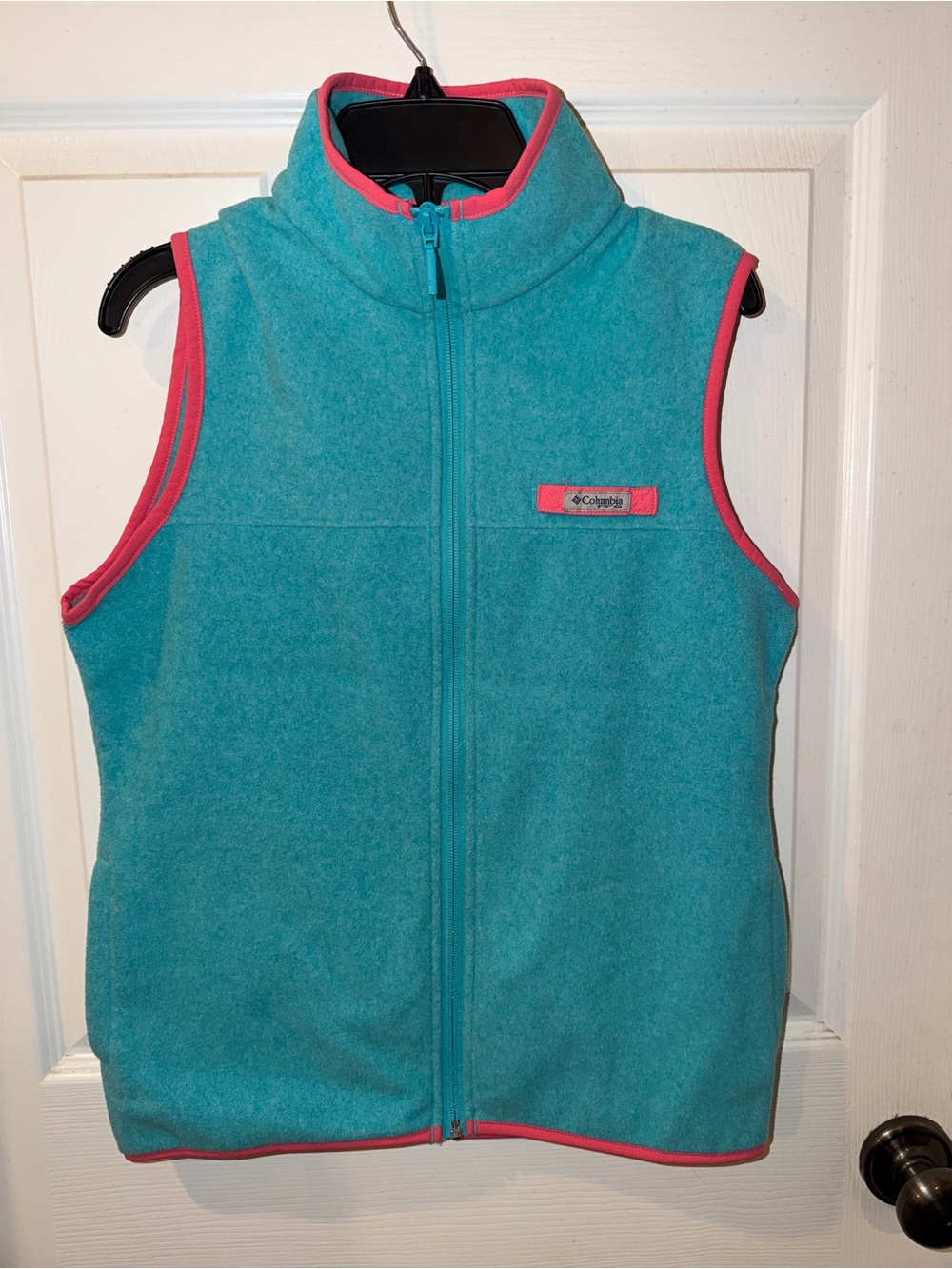 Columbia Teal Fleece Vest with Pink Trim